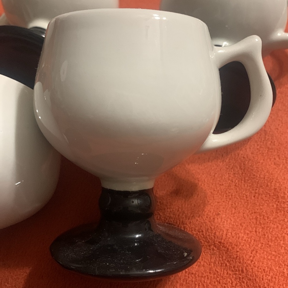 Set of 6 Vintage Caribe Puerto Rico Black & White Footed Pedestal Espresso Mugs - Picture 2 of 7